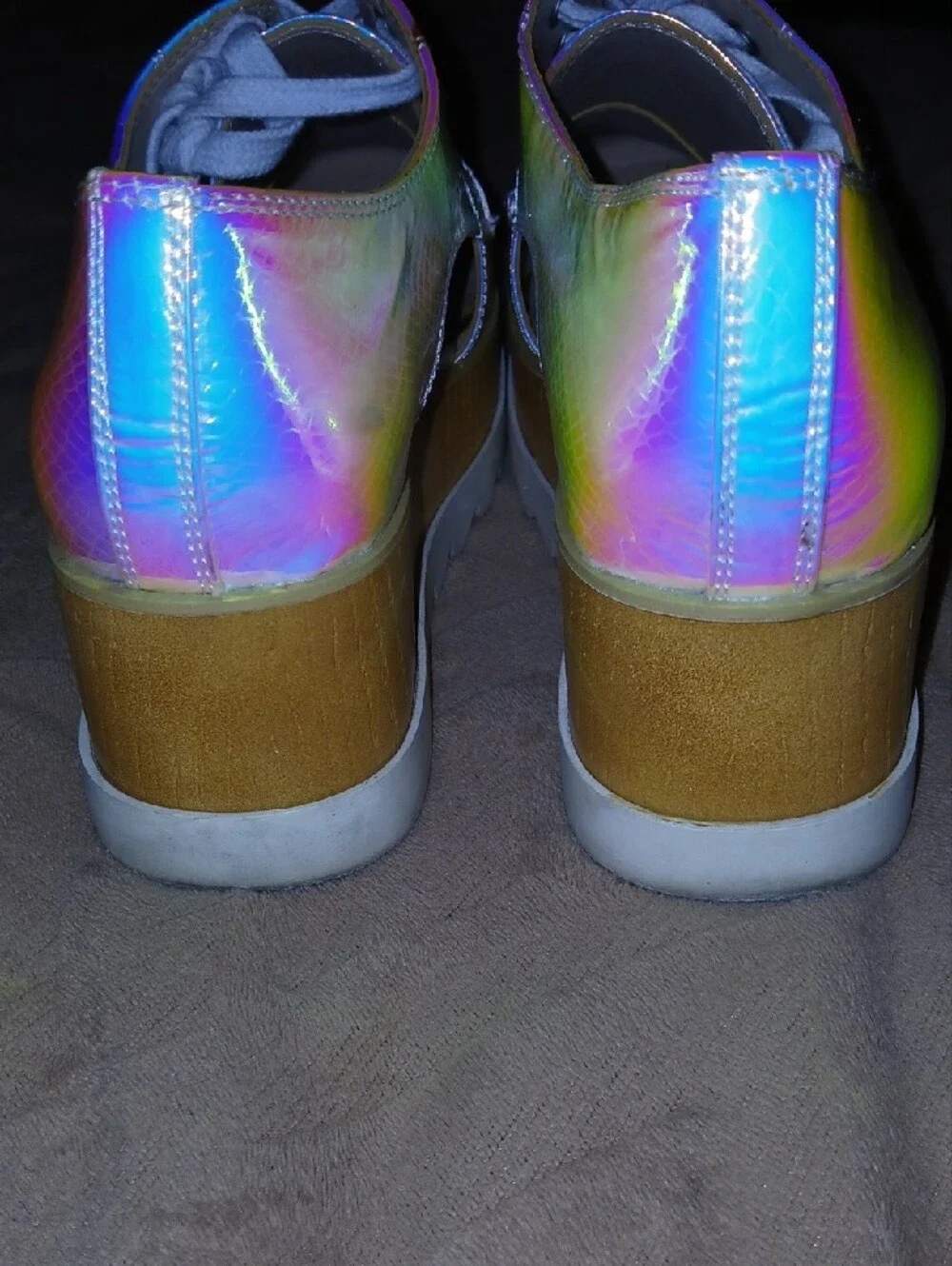 Aldo Holographic Platform Laceup Cutout Oxfords Iridescent Sz: 7.5